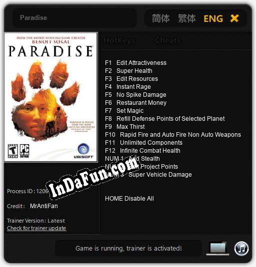 Paradise: Cheats, Trainer +15 [MrAntiFan]