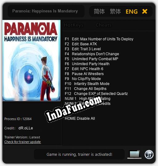 Trainer for Paranoia: Happiness Is Mandatory [v1.0.7]