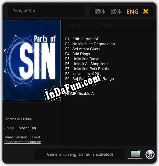 Party of Sin: TRAINER AND CHEATS (V1.0.24)