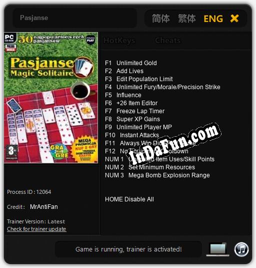 Trainer for Pasjanse [v1.0.7]