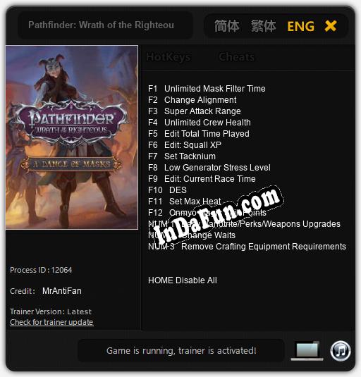 Pathfinder: Wrath of the Righteous A Dance of Masks: TRAINER AND CHEATS (V1.0.19)