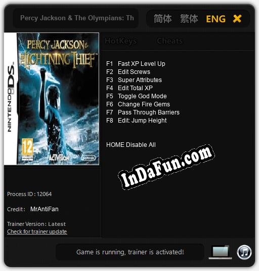 Percy Jackson & The Olympians: The Lightning Thief: TRAINER AND CHEATS (V1.0.63)