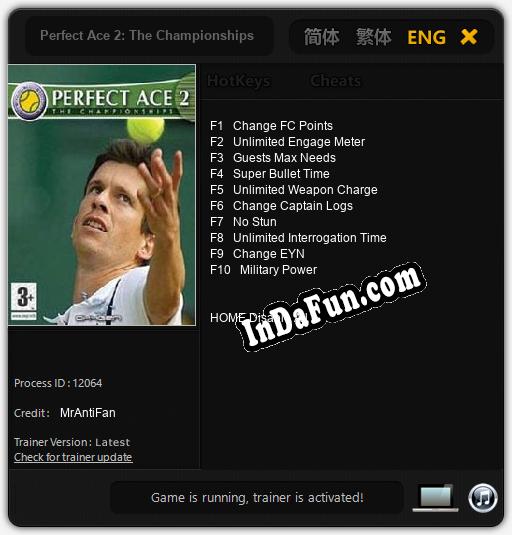 Perfect Ace 2: The Championships: Cheats, Trainer +10 [MrAntiFan]