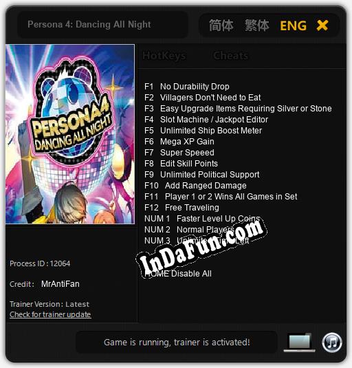 Trainer for Persona 4: Dancing All Night [v1.0.8]