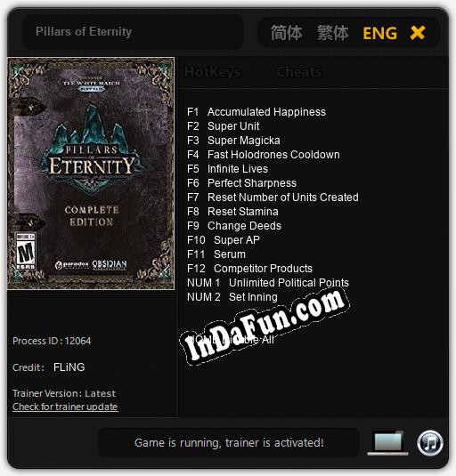 Trainer for Pillars of Eternity [v1.0.5]