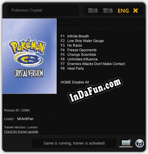 Pokemon Crystal: Cheats, Trainer +8 [MrAntiFan]