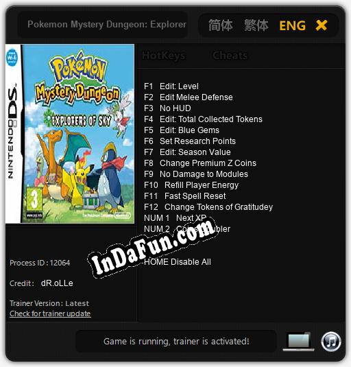 Pokemon Mystery Dungeon: Explorers of Sky: TRAINER AND CHEATS (V1.0.32)