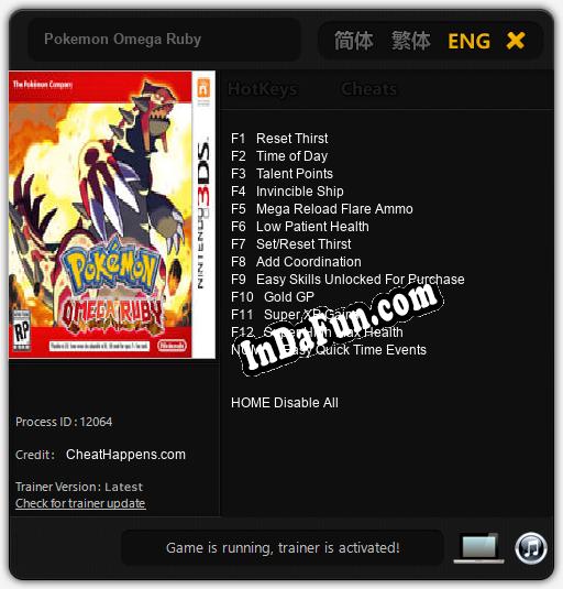 Pokemon Omega Ruby: TRAINER AND CHEATS (V1.0.65)