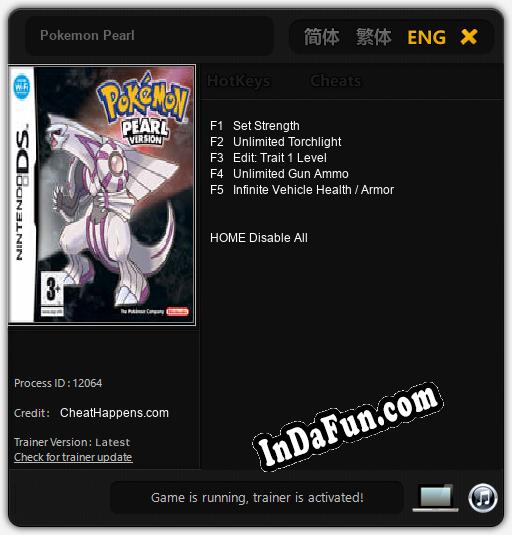 Pokemon Pearl: TRAINER AND CHEATS (V1.0.74)