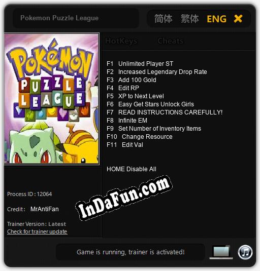 Pokemon Puzzle League: TRAINER AND CHEATS (V1.0.93)