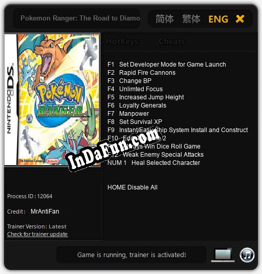 Trainer for Pokemon Ranger: The Road to Diamond and Pearl [v1.0.5]