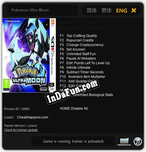 Pokemon Ultra Moon: TRAINER AND CHEATS (V1.0.42)