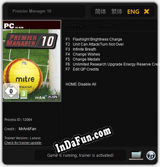 Premier Manager 10: TRAINER AND CHEATS (V1.0.37)