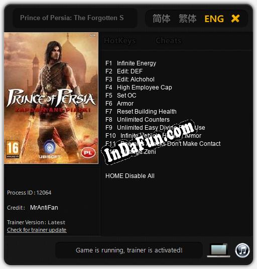 Prince of Persia: The Forgotten Sands: TRAINER AND CHEATS (V1.0.38)