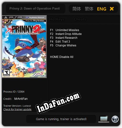 Prinny 2: Dawn of Operation Panties, Dood!: TRAINER AND CHEATS (V1.0.49)