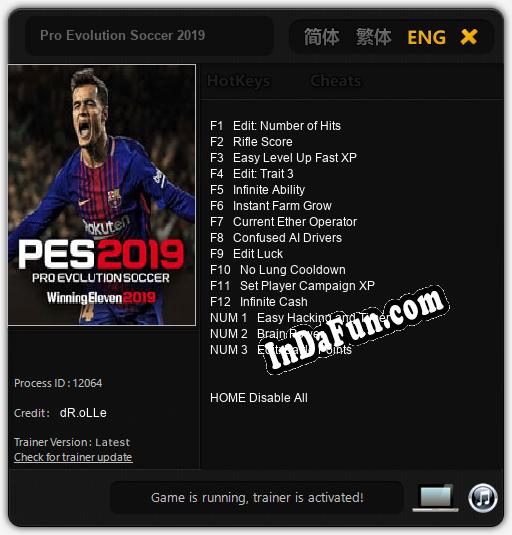 Trainer for Pro Evolution Soccer 2019 [v1.0.3]