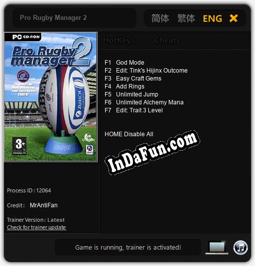 Trainer for Pro Rugby Manager 2 [v1.0.8]