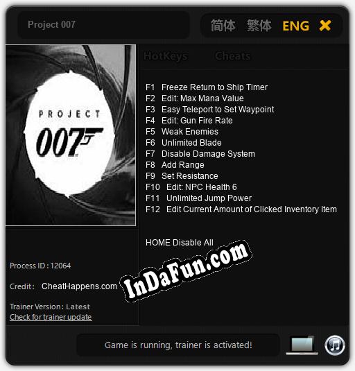 Project 007: Cheats, Trainer +12 [CheatHappens.com]