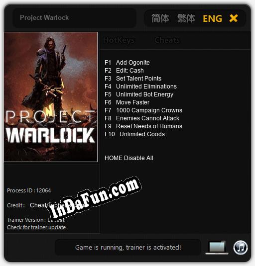 Project Warlock: TRAINER AND CHEATS (V1.0.22)