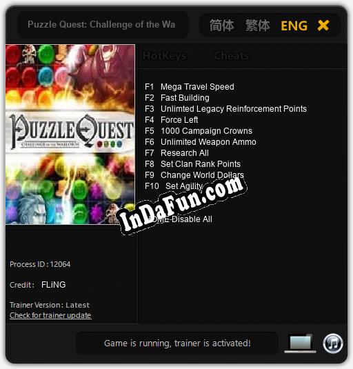 Trainer for Puzzle Quest: Challenge of the Warlords [v1.0.1]