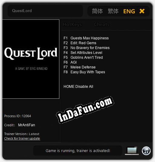 QuestLord: Trainer +8 [v1.1]