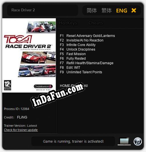 Race Driver 2: TRAINER AND CHEATS (V1.0.50)