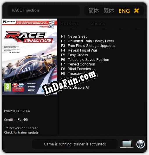 RACE Injection: TRAINER AND CHEATS (V1.0.58)