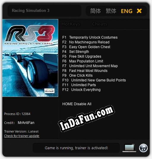 Racing Simulation 3: TRAINER AND CHEATS (V1.0.5)
