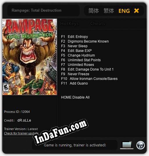 Rampage: Total Destruction: TRAINER AND CHEATS (V1.0.11)