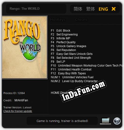 Rango: The WORLD: TRAINER AND CHEATS (V1.0.12)