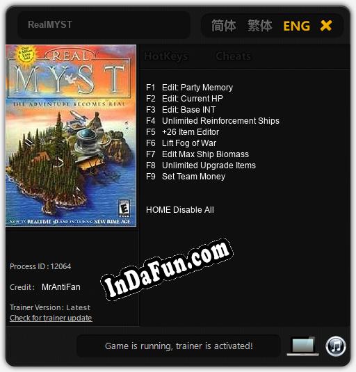 RealMYST: TRAINER AND CHEATS (V1.0.27)