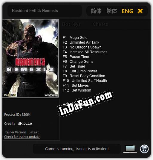 Trainer for Resident Evil 3: Nemesis [v1.0.7]