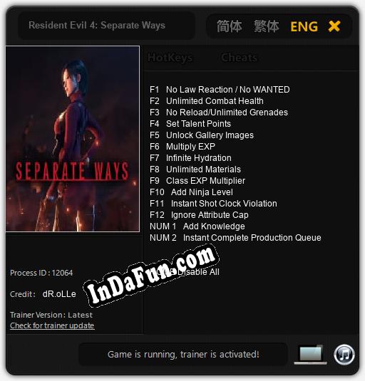 Trainer for Resident Evil 4: Separate Ways [v1.0.6]