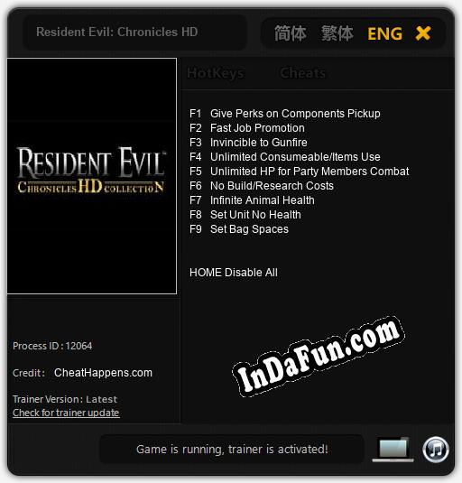 Resident Evil: Chronicles HD: Cheats, Trainer +9 [CheatHappens.com]