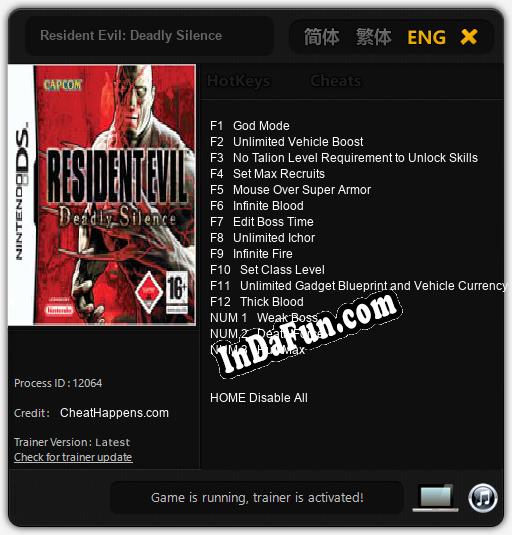 Trainer for Resident Evil: Deadly Silence [v1.0.9]