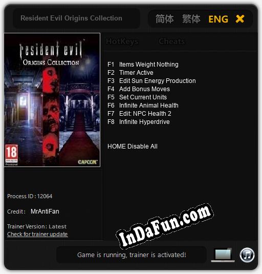 Resident Evil Origins Collection: Cheats, Trainer +8 [MrAntiFan]