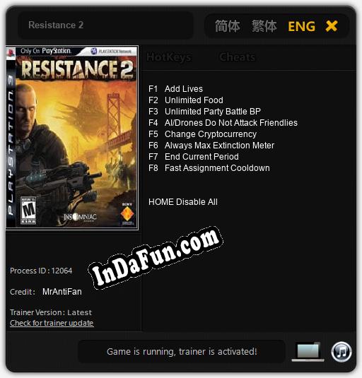 Trainer for Resistance 2 [v1.0.3]