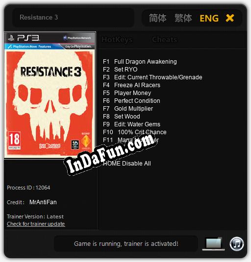 Trainer for Resistance 3 [v1.0.1]