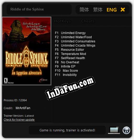 Riddle of the Sphinx: TRAINER AND CHEATS (V1.0.51)