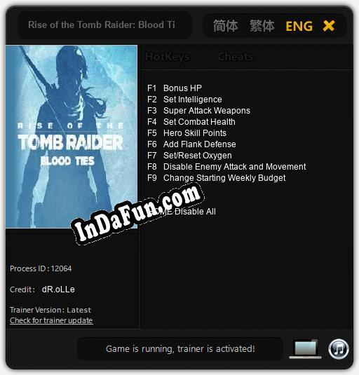 Rise of the Tomb Raider: Blood Ties: TRAINER AND CHEATS (V1.0.37)