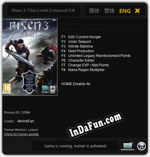 Risen 3: Titan Lords Enhanced Edition: Cheats, Trainer +8 [MrAntiFan]