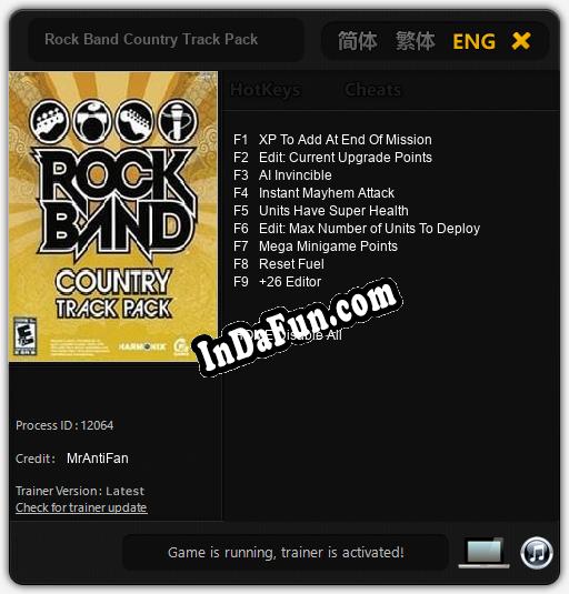 Trainer for Rock Band Country Track Pack [v1.0.8]