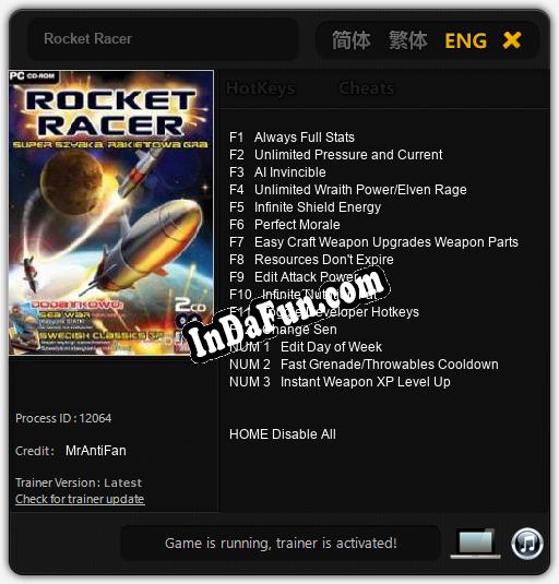 Rocket Racer: TRAINER AND CHEATS (V1.0.41)