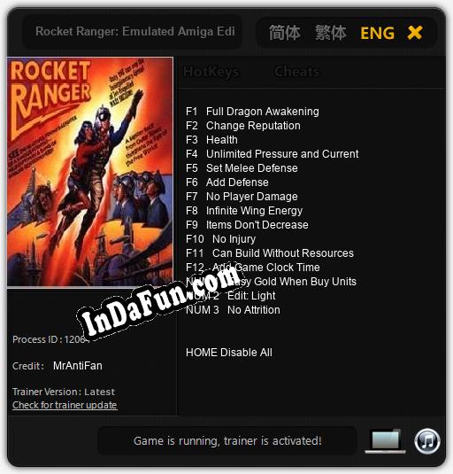 Trainer for Rocket Ranger: Emulated Amiga Edition [v1.0.4]