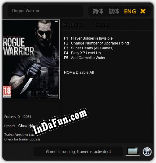 Rogue Warrior: TRAINER AND CHEATS (V1.0.86)