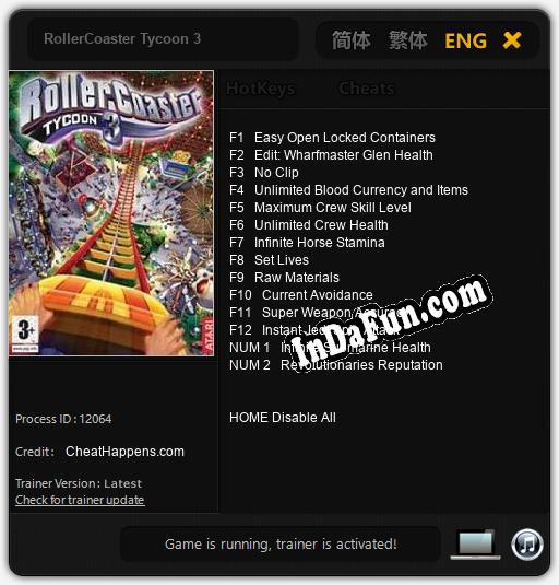 RollerCoaster Tycoon 3: Cheats, Trainer +14 [CheatHappens.com]