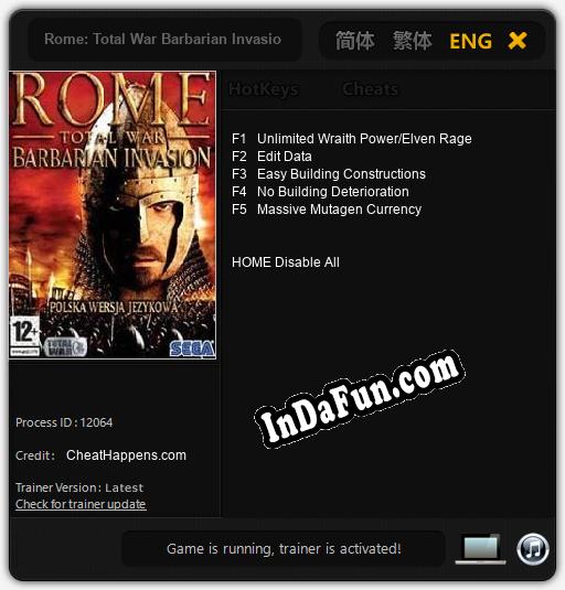 Rome: Total War Barbarian Invasion: Trainer +5 [v1.4]