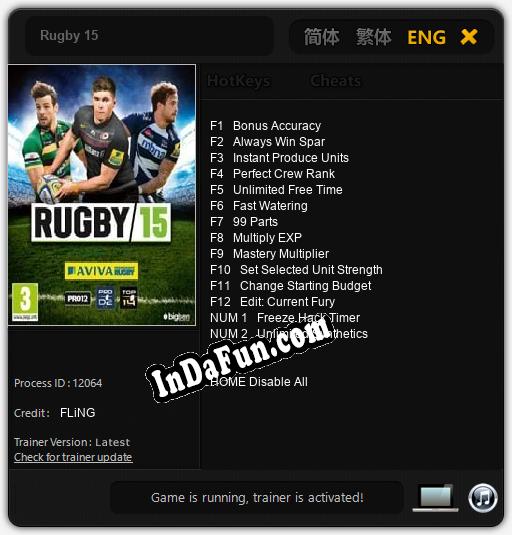 Rugby 15: TRAINER AND CHEATS (V1.0.50)