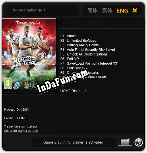 Rugby Challenge 3: Cheats, Trainer +10 [FLiNG]