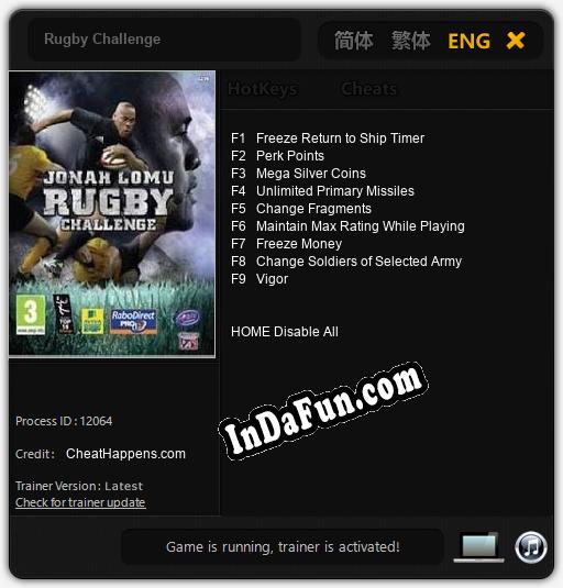 Rugby Challenge: Cheats, Trainer +9 [CheatHappens.com]